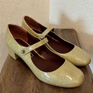 Marc Jacobs Women's Lexi Gold Glittered Patent Leather Mary Jane Shoes 8.5